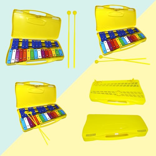 Image of Soulmate 25 Notes Xylophone, Glockenspiel Xylophone Instrument for kids, Musical Toy Metal Keys,Professional Percussion Instrument for Beginners, Music Teaching, Gifts (Yellow)