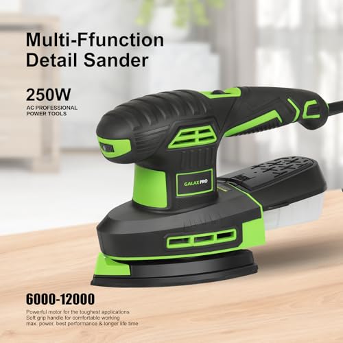 GALAX PRO 250W 2-in-1 Multischleifer, 6000-12000 U/min 6-stufig variable Geschwindigkeit Multifunktionsschleifer mit Staubbox, zum Schleifen, Polieren von Holz, Metall, 12 Schleifpapiere