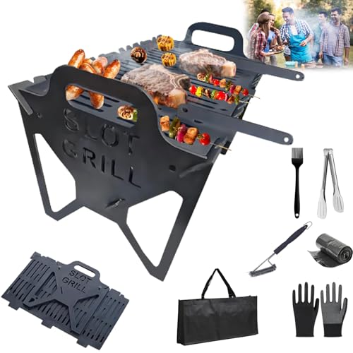 Slot Grill - Collapsible BBQ Grill for Easy Storage Steel,