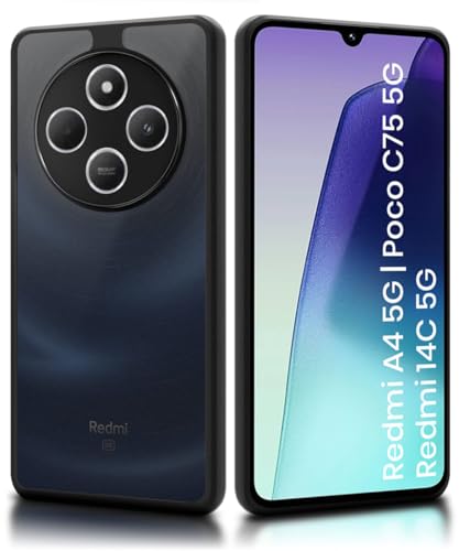 Image of WOW IMAGINE Translucent Hybrid Back Case Cover for Redmi A4 5G | Poco C75 5G | Redmi 14C 5G Smoked Matte Back | Shock Proof 360 Degree Protection | Protective Hard Case - Matte Black