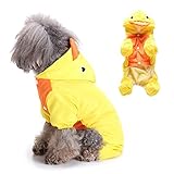 SMALLLEE_LUCKY_STORE Cute Duck Waterproof Puppy Dog Raincoats with Hood for Small Medium Dogs Lightweight with Leash D-Ring Pet Rain Jacket Poncho Chihuahua Clothes,Yellow S