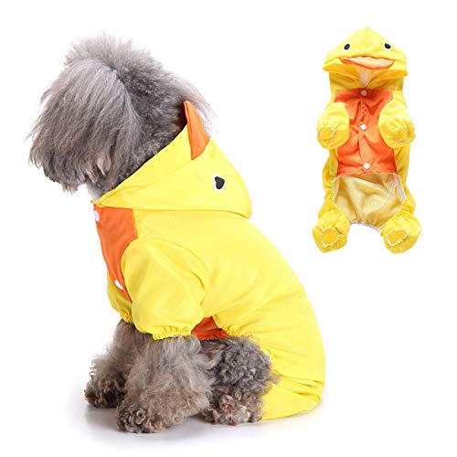 Smalllee_Lucky_Store Cute Duck Waterproof Puppy Dog Raincoats With Hood For Small Medium Dogs Lightweight With Leash D-Ring Pet Rain Jacket Poncho Chihuahua Clothes,Yellow Xs #TOP13