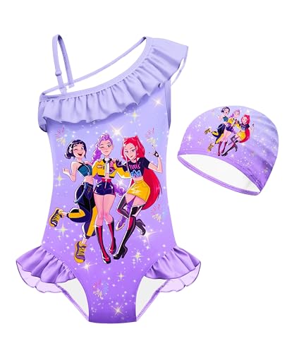 Suaninxi Kids Girls Fashion One Piece Swimsuit Swimwear Toddlers Fancy Bathing Suits Rash Guard Sets Summer Outfits