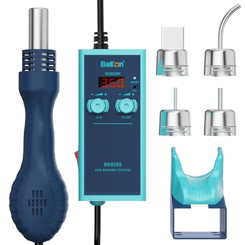 BK858S Compact Hot Air Rework Station Kit - Integrated Nozzle Holder, Digital Display Soldering Station, Adjustable Temperature & Airflow, PID Program