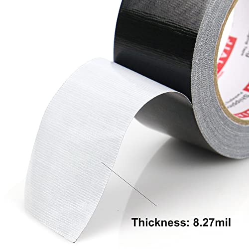 Jialai Home 3 Pack Heavy Duty Black Duct Tape, 2 Inches X 30 Yards, 8.27 Mil, Strong, Flexible, No Residue, All-Weather And Tear By Hand - For Repairs, Industrial, Professional Use #TOP2