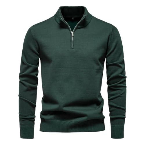 Pull col montant homme coton zippé tricot uni coupe slim