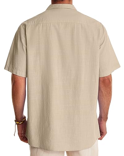 Image of Alimens & Gentle Mens Linen Shirts Cotton Hawaiian Shirts Short Sleeve Button Down Shirts Casual Summer Beach Tops