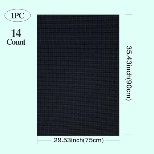 Image of 14CT Aida Cloth - 30x35 Inch Cross Stitch Fabric for Embroidery, Pre-Cut Needlework Material, Acid-Free, Durable Weave(Black)