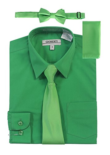 Image of Gioberti Boy's Long Sleeve Dress Shirt + Solid Tie, Bow Tie, and Hanky