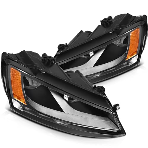 ASTOU Headlight Assembly Fit For Volkswagen For Jetta MK6 4-Door 2011-2014 2015 2016 2017 2018 Chrome Housing Amber Reflector Headlamps Left Right Pair 5C7941005 VW2502146(Bulbs Not Included)