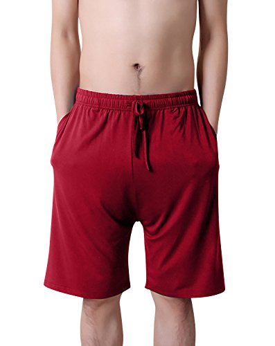 Dolamen Homme Bas de Pyjama Shorts, Homme Coton Modal sous-vêtements Caleçon Boxer Trunk Bas de Pyjama Vêtements de Nuit Homme Ceinture élastique Ajustable et Poches Dormir (XXXX-Large, Rouge)
