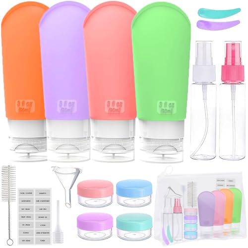 Botellas de Viaje Silicona, 90ml Botes Viaje Rellenables, 17 Pack Botes para Gel y Champu a Prueba de Fugas con Bolsa y Etiqueta, Botes Viaje, Frascos Viaje Avion, Viajes Accesorios, Kit Viaje