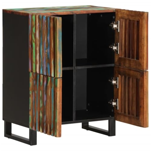 Buffet 60x34x75 cm bois d'acacia massif avec cadre acier, 4 portes, meuble de rangement pour salon ou chambre, armoire buffet robuste et durable