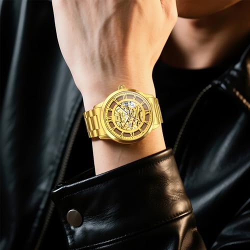 Image of OLEVS Automatic Watches for Men 43MM Skeleton Large Dial 3Hand Self Winding Watch Stainless Steel Dress Luxury Mechanical Waterproof Luminous Wirst Watch Gift
