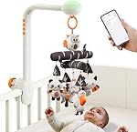 TUMAMA Baby Crib Mobile, High Contrast Baby Crab Toy avec Projection Night Light, Musique et Bruit Blanc, Soft En peluche Animal Jouet suspendu noir et blanc pour bébé 0 3 6 9 Cadeau pour nouveau-nés