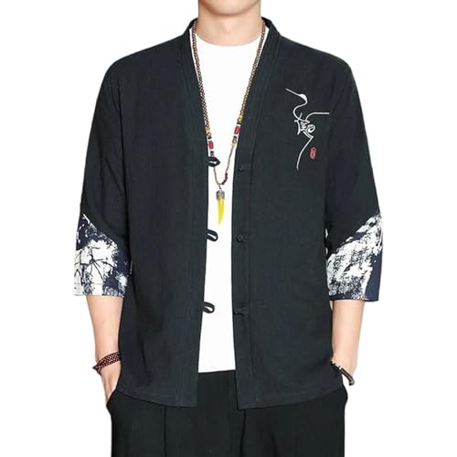 Chemise chinoise homme lin manches 3/4 Kung Fu traditionnelle