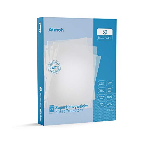 Aimoh Super Heavyweight Clear Presentation Sheet Protectors 50-Count  Page Size  Fits 8.5 x 11 Paper  Reinforced Edge  3 Hole Design  9.25 x 11.25  Top Load (13250)