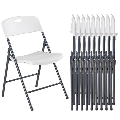 DUMOS 10 Pack Folding Chairs Heavy Duty - Plastic Stackable Portable Dining Chairs Set, Wedding, Party, Patio, Garden, for Indoor Outdoor, for Home and Office, Conference, White by DUMOS - Used condition - US$173.19