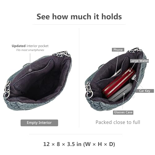 Image of M-ioi-M Quilted Denim Purse, Shoulder Bag for Women, Crossbody Flap Tote Bag,Silver Chain Hobo Bag, Vintage Washed Jean Purse