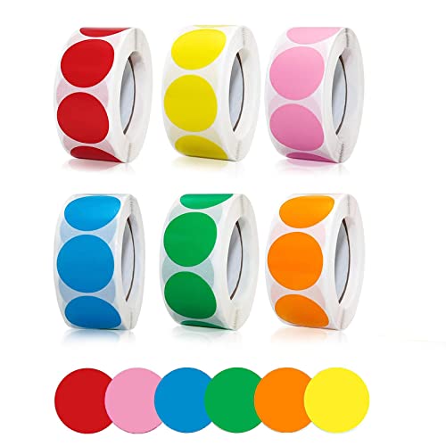 Yqhugbc Klebepunkte Bunt Punkt Aufkleber 1 Zoll Punkte Sticker Rolle Dot Etiketten, 3000 Stück, 6 Farben, für DIY-Scrapbooking-Kalender
