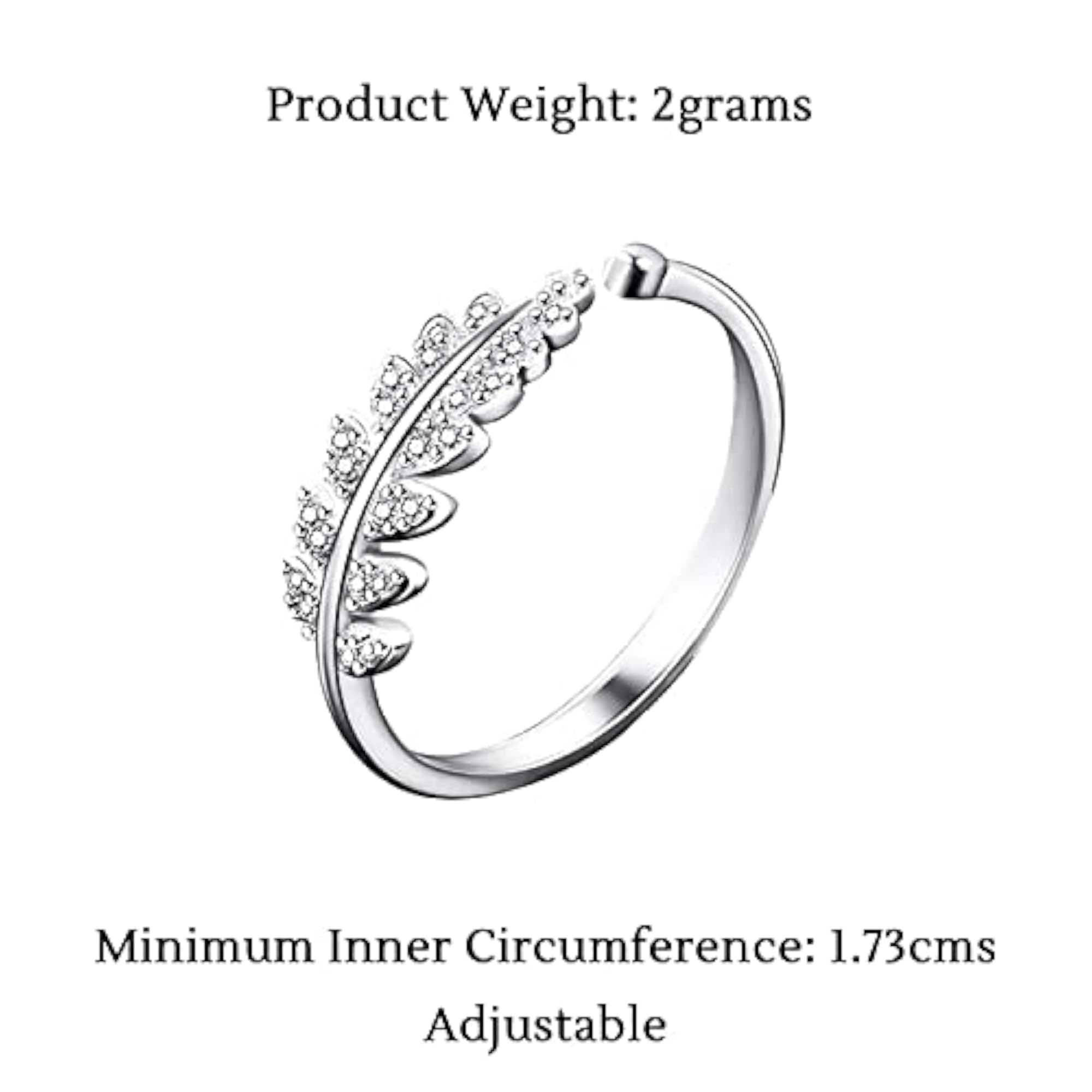 Adjustable Crystal Ring with Cubic Zircon Leaf Shape