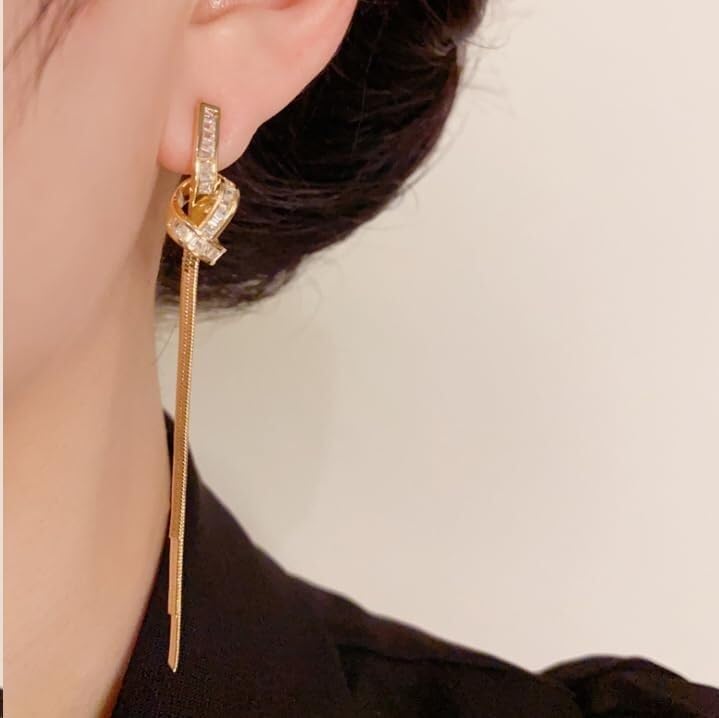 Elegant Crystal Tassel Drop Earrings, Long Dangle Design, Available in Gold and Silver (Silver)