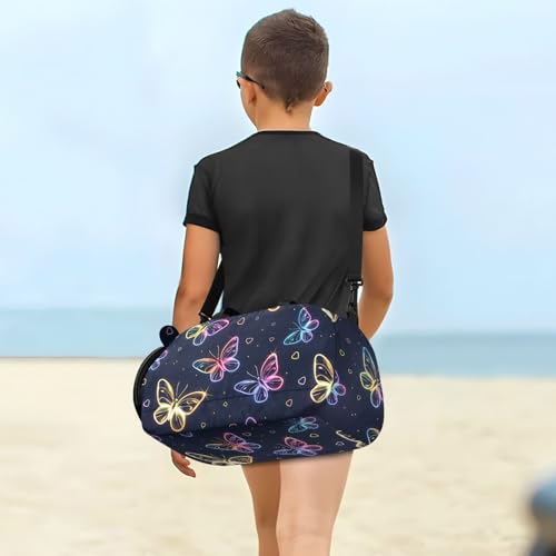 Duffle Bag for Boys or Girls with Shoes Compartment, Neon Flying Butterflies Sports Travel Bag Overnight4