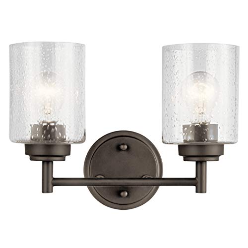Image of KICHLER Winslow 12.75 inch 2 Light Vanity Light with Clear Seeded Glass in Olde Bronze