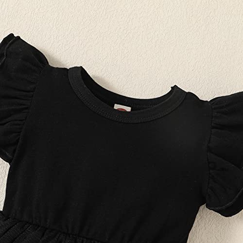 Baby Girl Clothes Infant Ruffle Sleeve Romper Dress Newborn Onesie Headband Outfit Jumpsuit Tutu Skirt Set (039A-Black Sleeveless, 3-6 Months) #TOP3