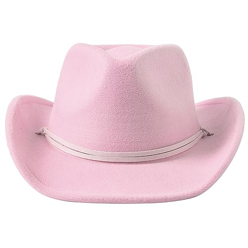 Image of Jastore Kids Girls Boys Wide Brim Western Cowboy Cowgirl Hat with Wind Lanyard Felt Fedora Hat