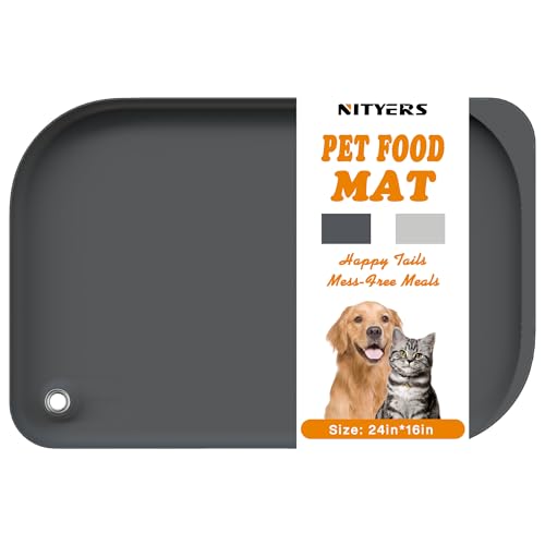 Dog & Cat Mat for Food and Water - Nityers Dog Food Mat for Floors Waterproof with Pocket, High Raised Edges, Thicker BPA Free Silicone, Pet Feeding mat for Bowl, Automatic pet Feeder, Water Fountain -  PM01