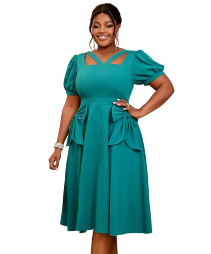 AOMEI Womens Cutout Fit and Flare Casual Dress with Bow Square