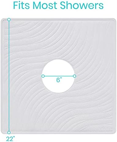 Vive Shower Mat with Drain Hole - 56 cm by 56 cm Square Non Slip Safety Bath Mat for Bathtub - Suction Cup Traction Skid Pad for Stalls, Loo Floors, Tub - Textured Rubber - For Everyone