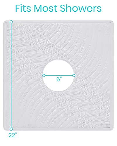 Vive Shower Mat - 22" By 22" Square Non Slip Large Bath Mat For Bathtub - Patented Design - Suction Cup Traction Skid Pad For Stalls Floors Tub - Textured Rubber With Drain Hole - For Kids, Elderly (Pearl White) #TOP4