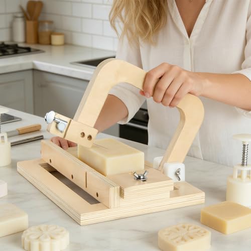 Image of Adjustable Wire Soap Cutter, Professional Soap Cutting Tool, Wooden Soap Making Supplies with Replaced Stainless Steel Wires for Handmade