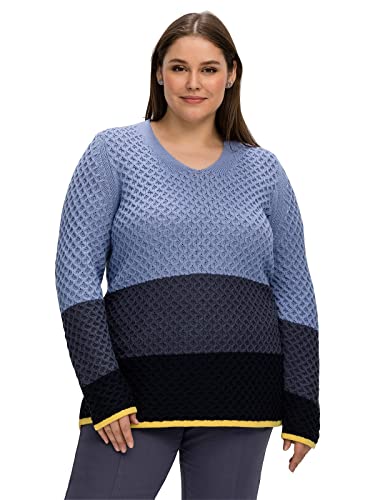 Sheego Damen Große Größen Pullover im Wabenstrickmuster, mit Blockstreifen Freizeitmode sportlich V-Ausschnitt -