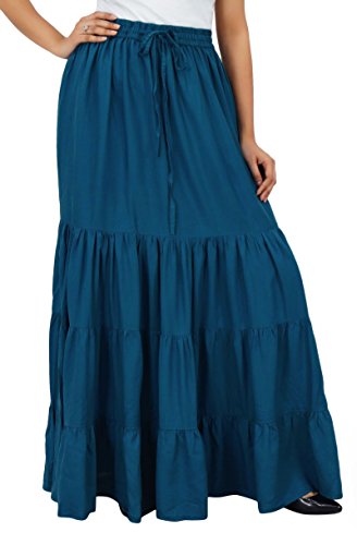 Bimba Boho Long Flaired Maxi Tier Skirt Elastic Waist Rayon Bohemian Skirts3