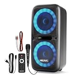 Dolphin BoxParty 2120 Dual 12' Party Speakers - Portable & Rechargeable Sound with Microphone, Bluetooth, USB, Hi-Fi Amp, Powerful Bass, 5-Band Equalizer & LED Lights - Long Battery Life - 2x12-inch