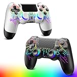 Glitfix Wireless Controller for PS-4, LED Game Controller Compatible with PS-4/Slim/Pro/PC, Controller Wireless with Dual Vibration,7-Color RGB Leds,1000mAh Battery,6-Axis,Touchpad,Headphone Jack(RGB)