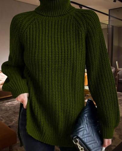 Fashionable High Neck Sweater Womens Slit Hem Long Sleeve Dress Style Knit Sweater Casual Workwear3