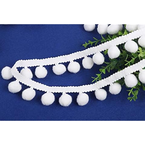 YYCRAFT 10 Yards Ball Fringe 1" Trim Ribbon Sewing-White Cover