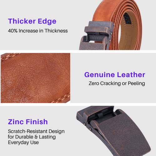 Marino Avenue Ratchet Belt for Men. Adjustable Leather Dress Belt with 38 Easy to Click Into Place Ratchet Closures. Extra Large Size Belt Men Adjustable for 48" to 64" Waist (Rainstorm-Tan)