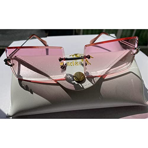Mincl/Fashion Small Rectangle Sunglasses Women Ultralight Candy Color Rimless Ocean Sun Glasses (Silver&Pink) #TOP1