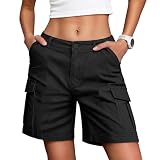 zoogobee Shorts for Women, Multi‑Pocket Bermuda Cargo Casual Workwear Shorts, Ladies Summer for Hiking, Travel & Daily Wear (UK, Alpha, M, Regular, Regular, Black)