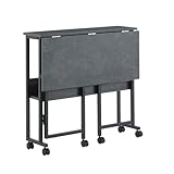 SYALEN 折りたたみデスク テレワークデスク 幅80 奥行53 高さ75cm 省スペース 多機能テーブル 机 コンパクデスク メラミン加工 木製 モニターアーム取付対応 ブラックストーン/黒 SLDK-01BK80A