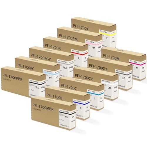 Image of PFI-1700 Full Color 700ml Pigment Ink Tank (12-Pack, MBK BK C M Y R GY B PGY PC PM CO) -LOMENTI PFI-1700 Ink Cartridges Replacement for Canon imagePROGRAF PRO-2000 PRO-4000 PRO-4000S PRO-6000S Printe