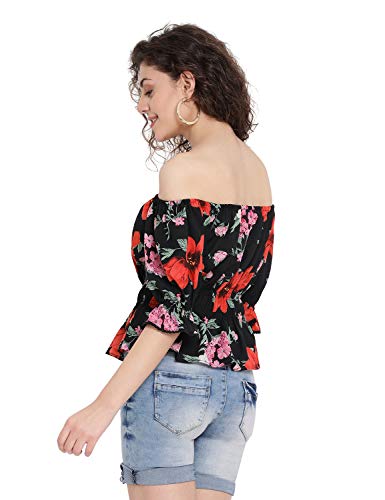 Image of Women Off Shoulder Cotton Color Block Top