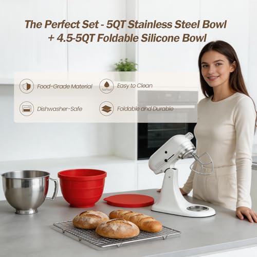 Tazón de acero inoxidable 5 QT con liners de silicona miniatura 5