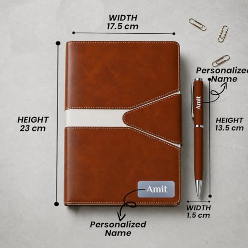 Image of Giftana Personalized Planner Diary with Pen Gift Set, 2 in 1 Customized PU Leather Diary with Metal Pen Gifts for Men, Personalised Corporate Gift for Employee, Employee Welcome Kit- Tan