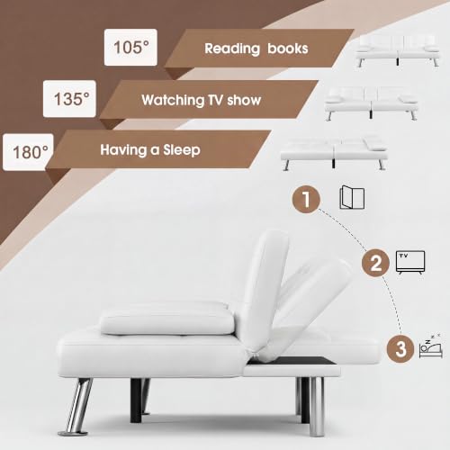 Image of Flamaker Futon Sofa Bed, Modern Faux Leather Convertible Folding Futon Set